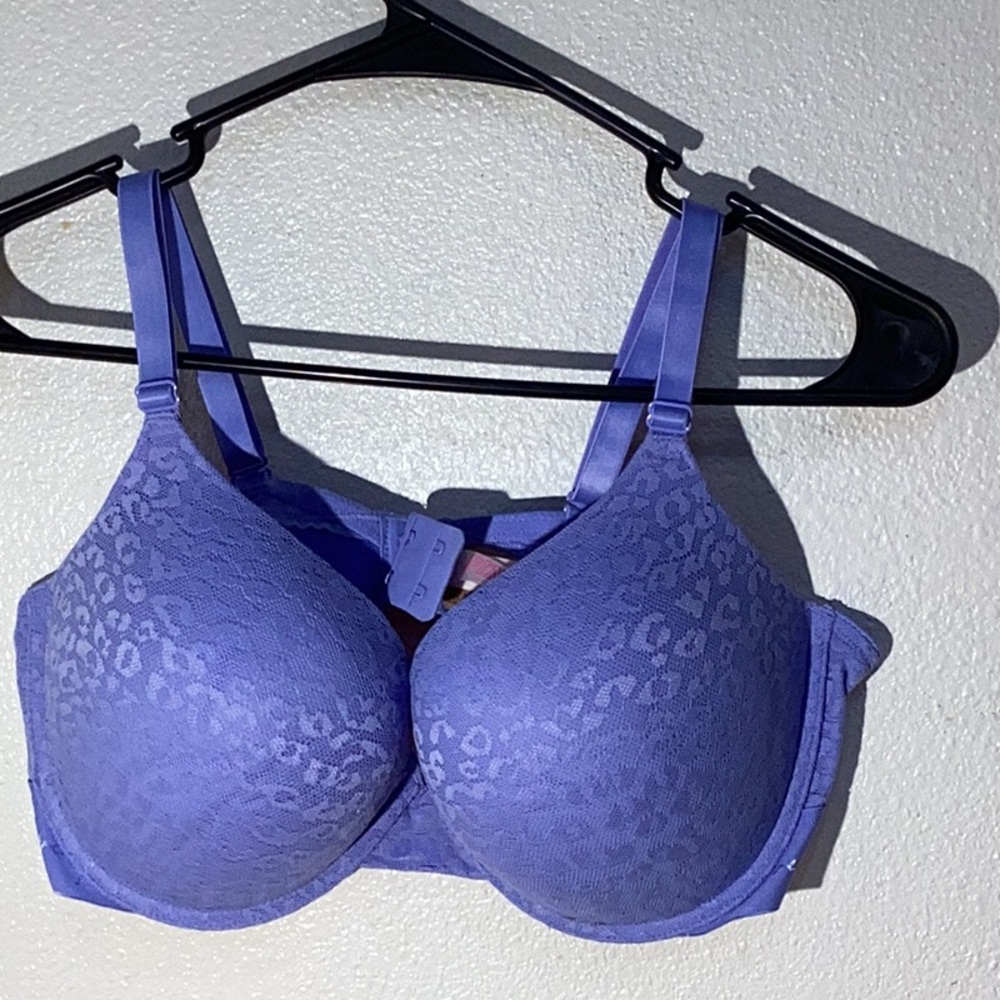 Victorias Secret PINK Wear Everywhere Purple Leopard Lace T-Shirt Bra 38D NEW